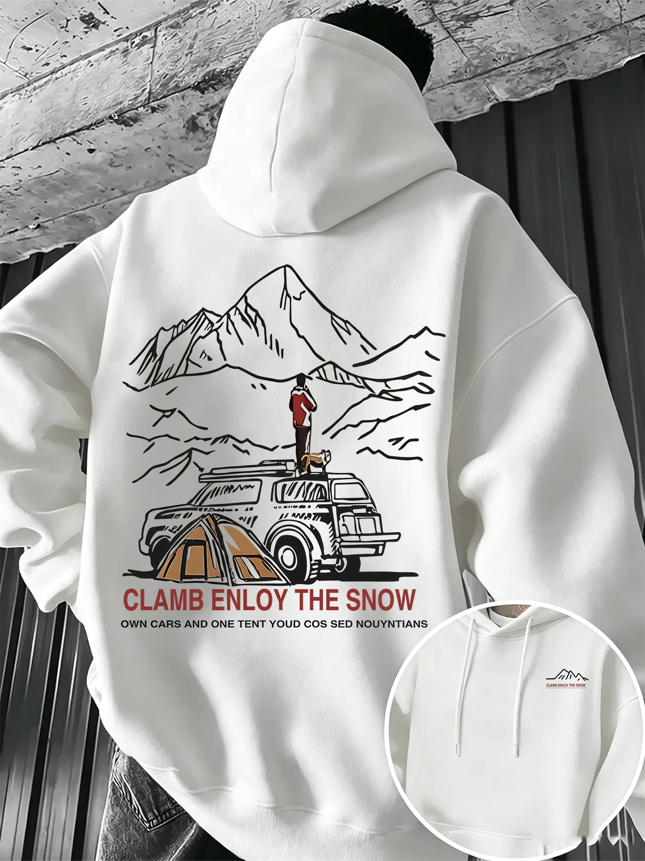 Herren-Sweatshirt - Bergsteigen, Autofahren, Camping-Print, Winter-Herbst, dickes Fleece, lockerer, lässiger Kapuzenpullover – Detail 2