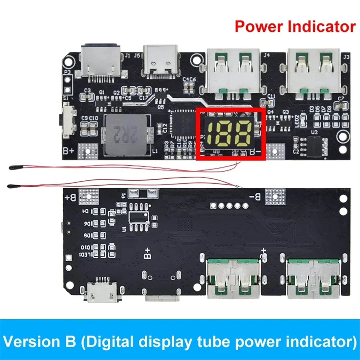 QC4.0 QC3.0 LED Dual USB 5V 4,5A 22,5W Micro/Typ-C USB Mobile Power Bank 18650 Lademodul Temperaturschutz,B