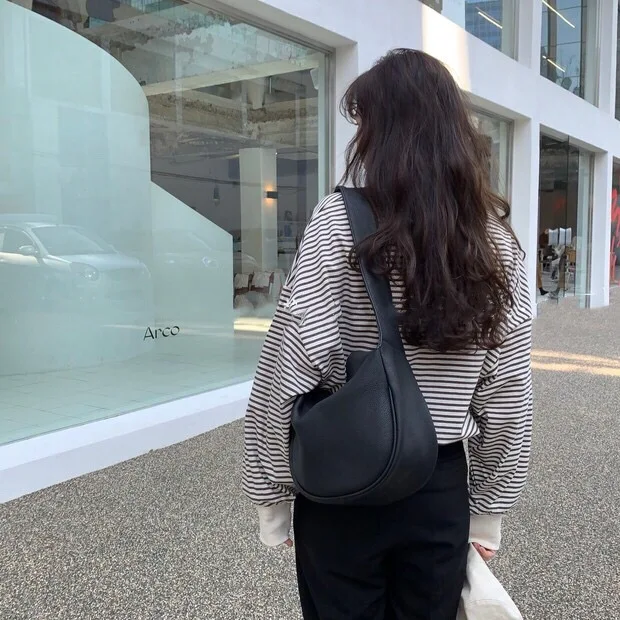 Korean women\'s shoulder bag large capacity soft PU leather handbag Casual Wide strap Crossbody Bags bolsa feminina black
