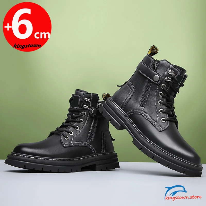 Boots Men Chelsea Ankle Army Elevator Shoes High Increase Insole 6cm Height Man Cow Leather