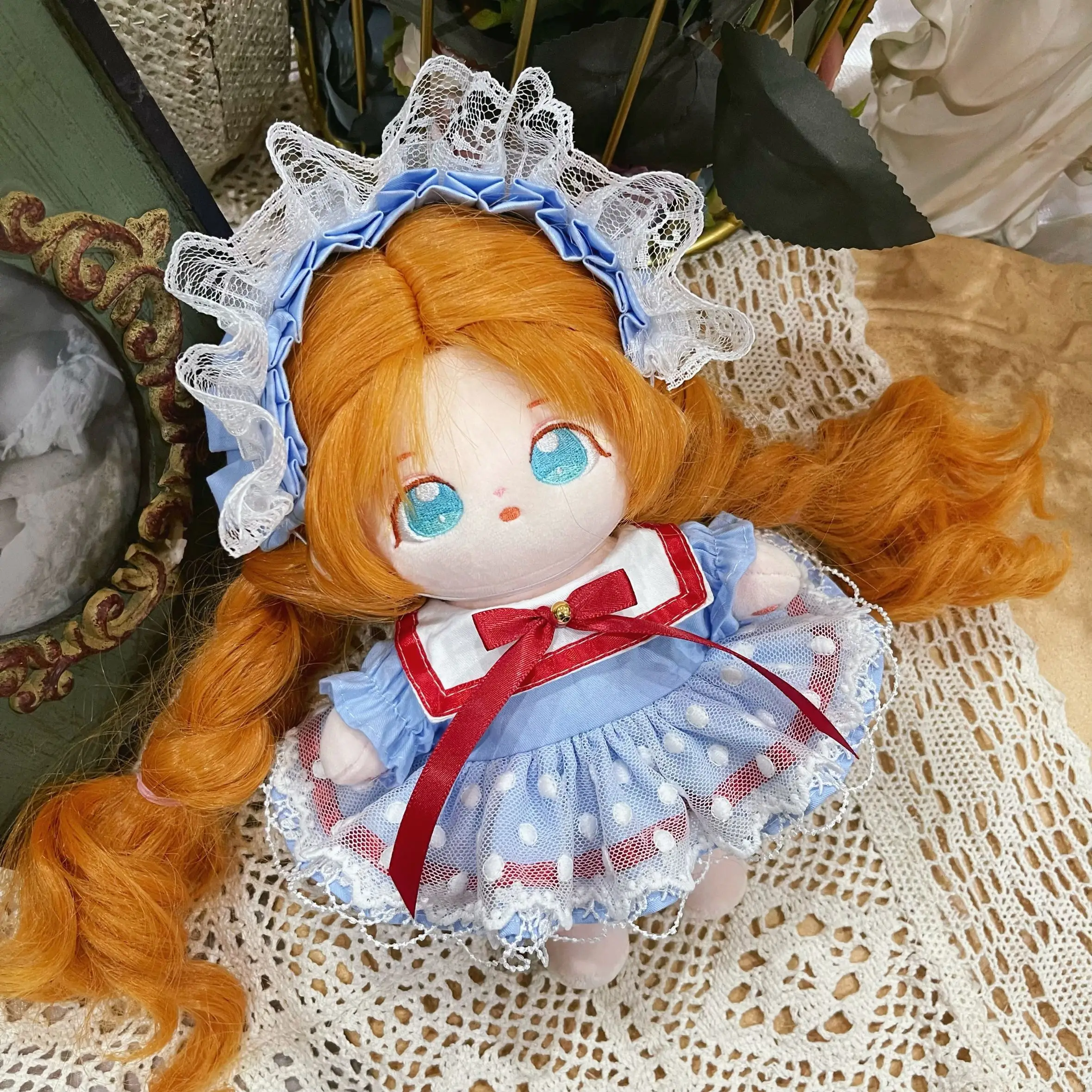 

Handmade 2pc 15/20/40CM Doll Clothes Blue Princess Dress Headband Plush Dolls Outfit Toys Baby Doll's Accessories Cos Suit