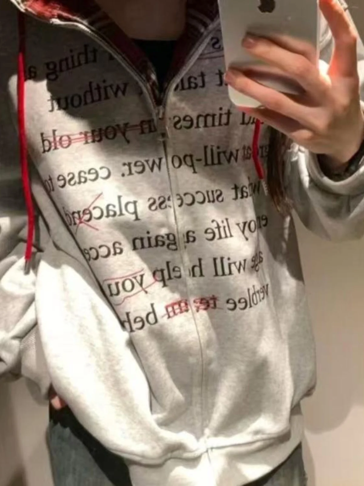 เสื้อฮู้ดดี้คาร์ดิแกนผู้หญิง ดีไซน์ลายสก็อตแบบเรโทร ตัดต่อผ้าสไตล์เกาหลี ทรงหลวม แขนยาว ผ้าโพลีเอสเตอร์ ปิดด้วยซิป