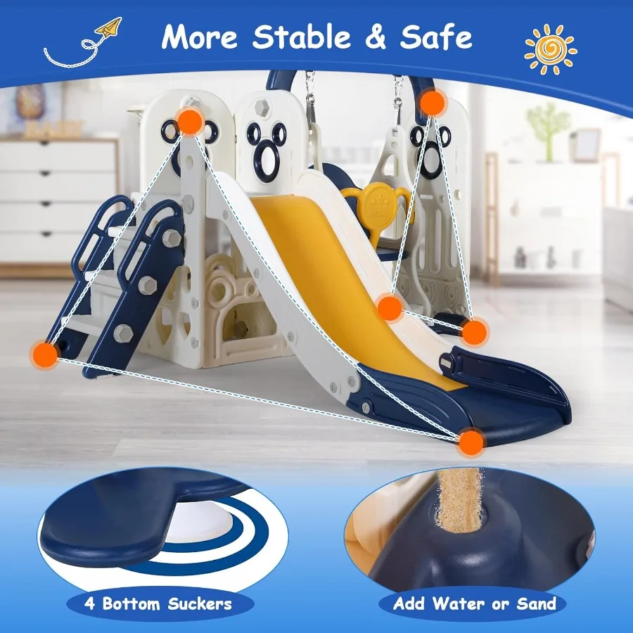 7-in-1-Rutsche und Schaukelset für Kleinkinder, freistehendes Rutsche-Kletterspielset mit Basketballkorb, Kleinkind-Spielplatz für drinnen und draußen