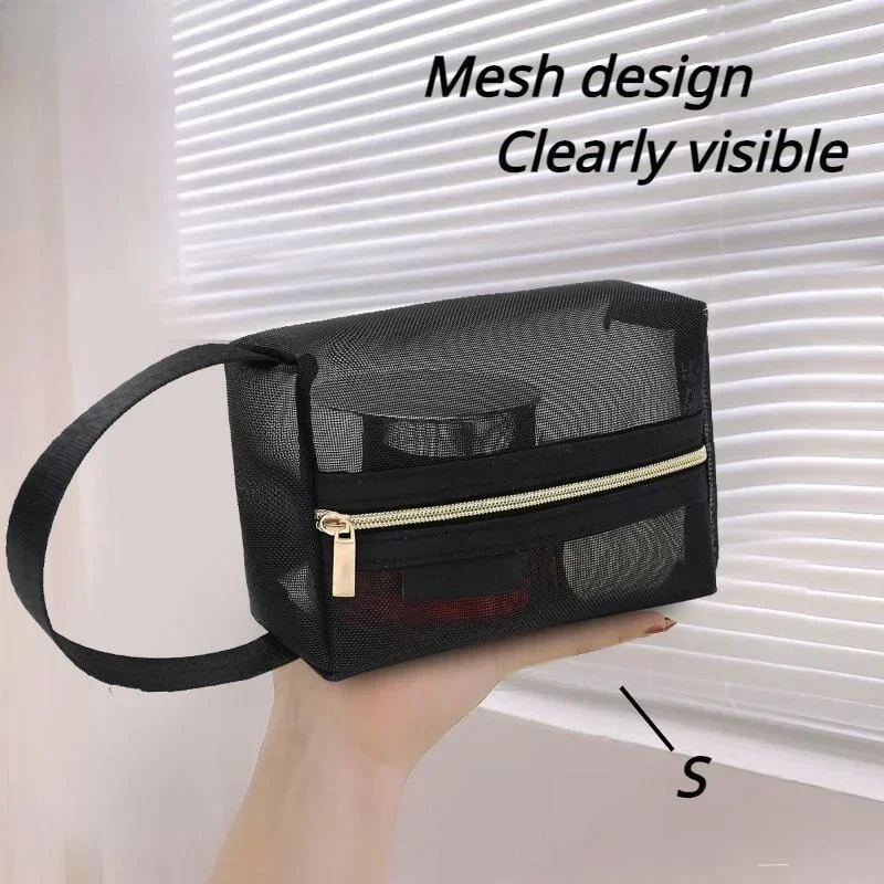 Travel Black Mesh Cosmetic Bag Small Large Black Makeup Bag Toiletry Organizer Case Lipstick Storage Pouch