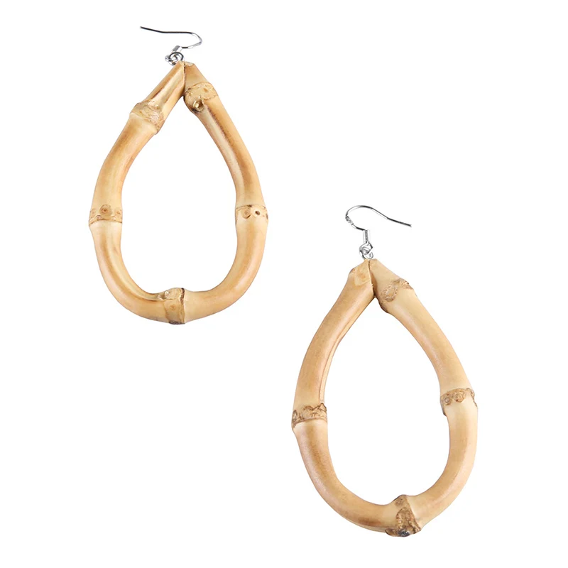 2025 Nilerun Fashion Vintage Retro Oval Shape Unique Handmade Natural Rattan Bamboo Rhizome Root Water Drop Teardrop Earrings