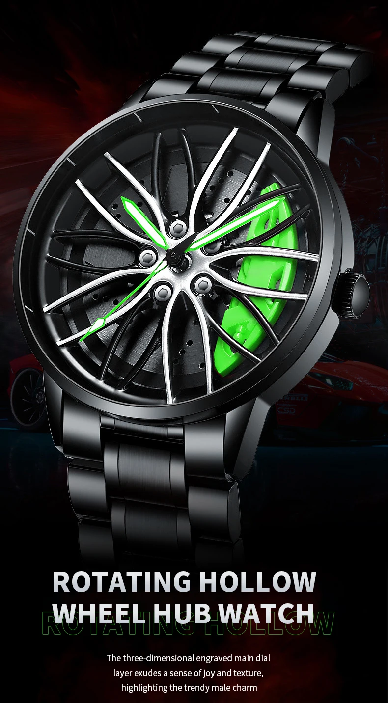 2024New Car Watch Rotating Dial Quartz Movement Stainless Steel VA AV VOOM Top Brand Sports Style Black Wrist Watch Reloj Hombre
