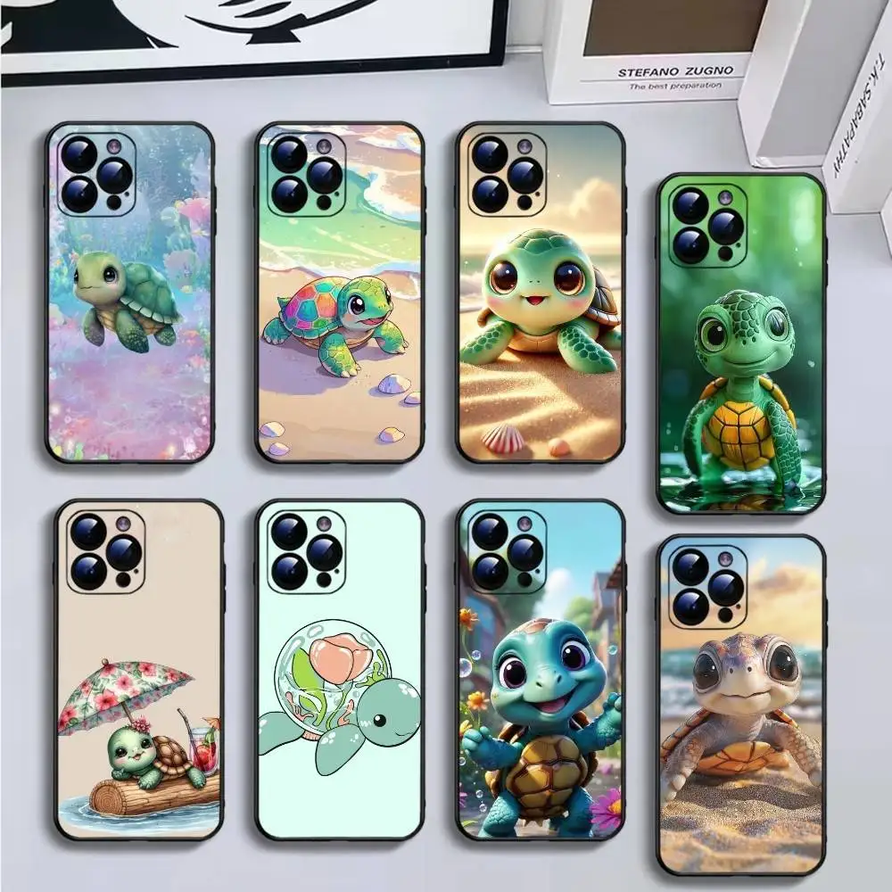 

Cartoon Sea Turtle Tortoise Phone Case For iPhone16,15,14,13,12,11 Plus,Pro Max,XS,X,XR,SE,Mini,8,7,Soft Black Cover