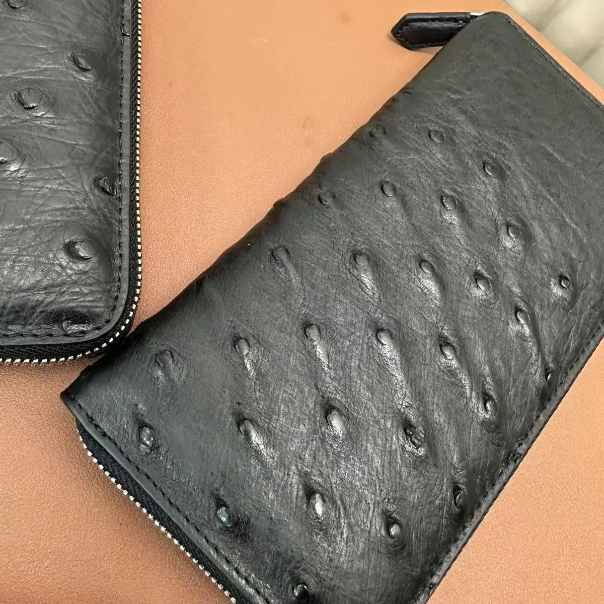 2026 New Fashion Business Men's Wallets Ostrich Skin Genuine Leather Long Organizer Wallet Boy Brand Luxury Card Holder Purse