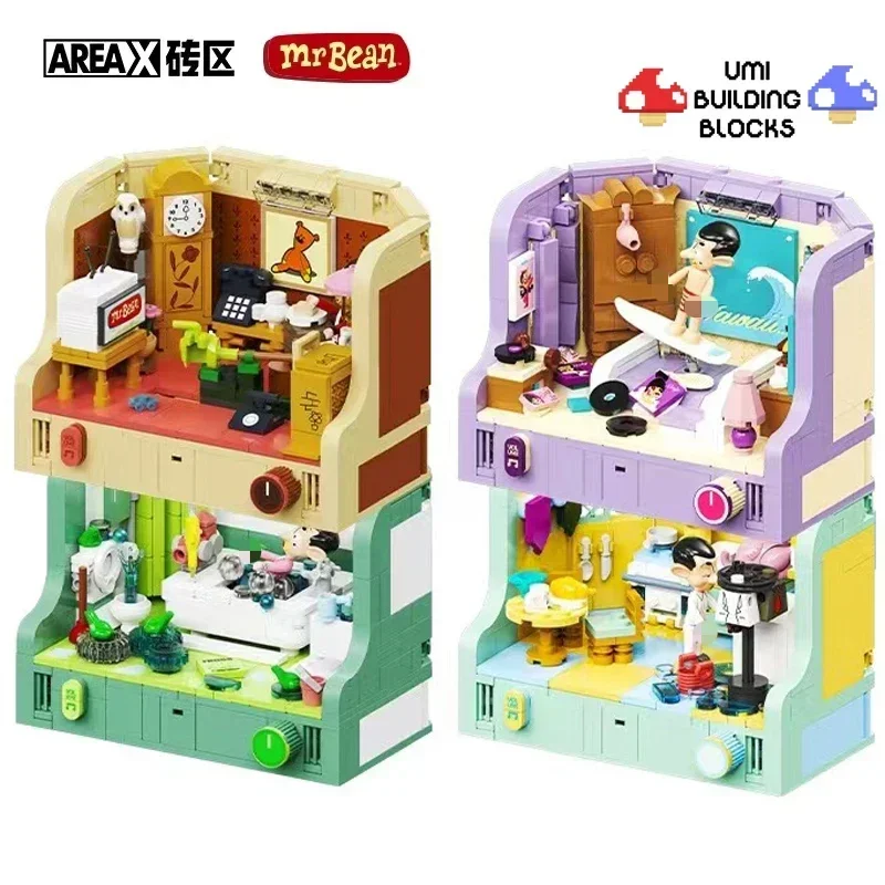 Anime Mr.Bean House Scene Series Building Block Creativity Classic Houses Model Bricks Decoration Puzzle Toy for Kids Gifts