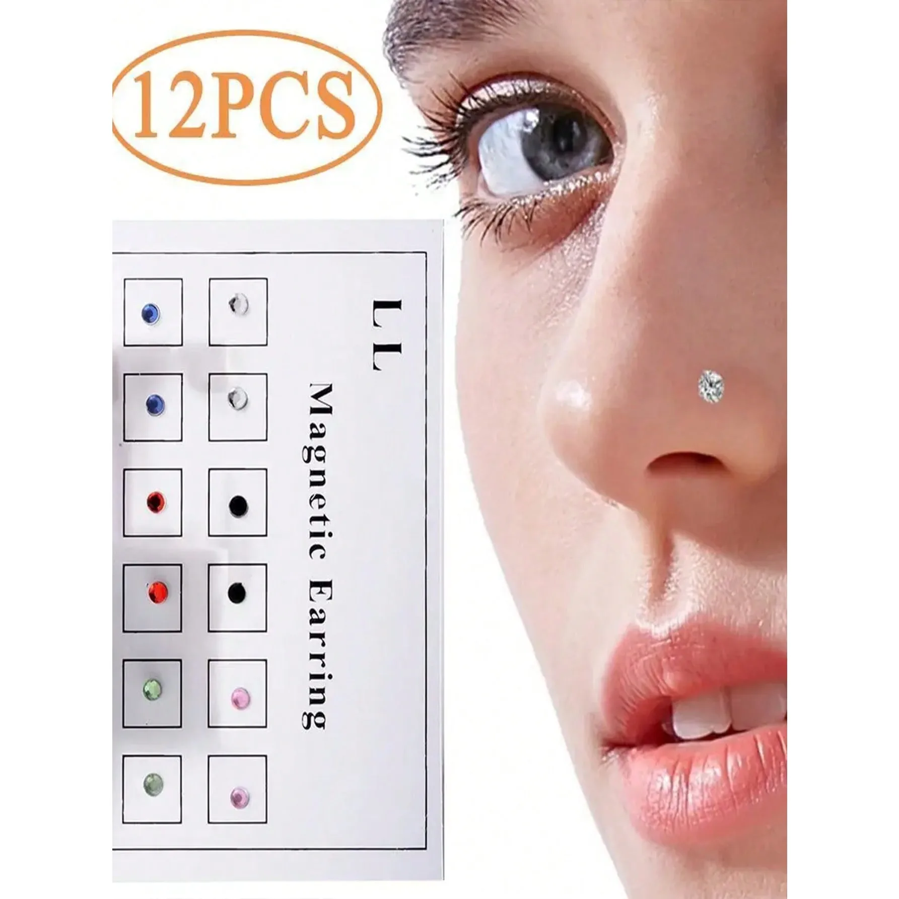12PCS Crystal Magnetic Stud Earrings Set, Non-Piercing Jewelry