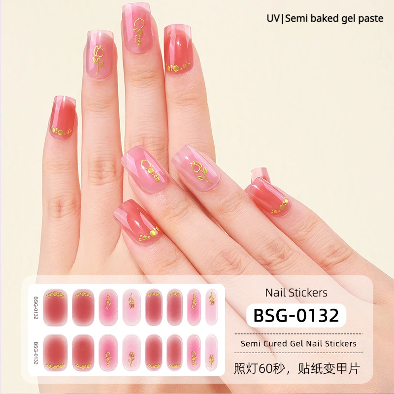 16Tips Semi-Geharde Gel Nagel Patch Zelfklevende Sliders Langdurige Volledige Dekking Nagel Stcikers Uv Lamp Nodig Nail Art Decoraties