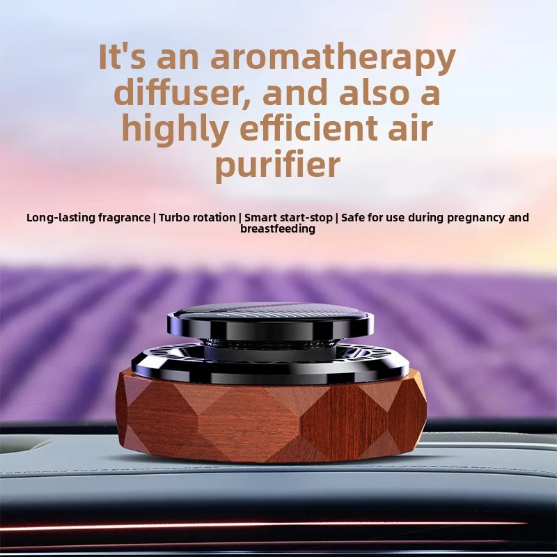 Solar Rotative Car Aromatizer Automatic with Long-Lasting Fragrance Perfume for Vehicle with Wood Peach Diffuser for Odor Elimin