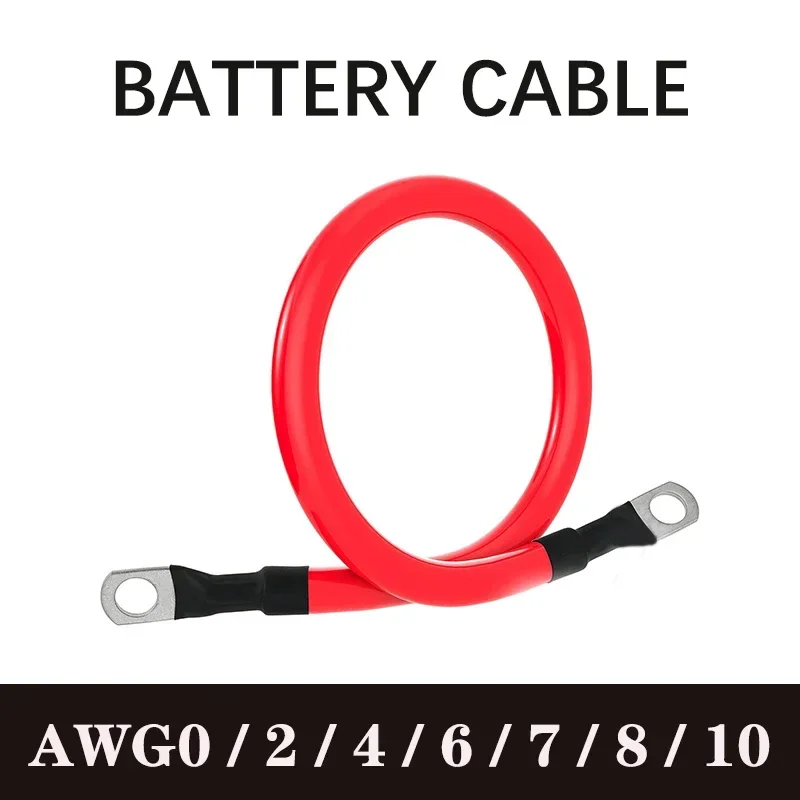 

New Energy Battery Connection Line Cable Wire AWG10 8 7 6 4 2 0 Red Black With Tinned Copper Terminals M6 M8 M10