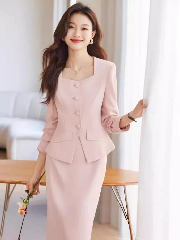 Spring Autumn Formal Uniform Designs Blazers Femininos for Women Professional Office Work Wear with Skirt and Jackets Coat Set