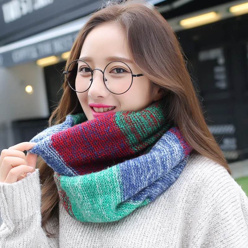 

Rainbow Knitted Infinity Scarves for Women Winter Ring Scarf Warm Neckerchief Loop Shawl Circle Snood Neck Guard Foulard