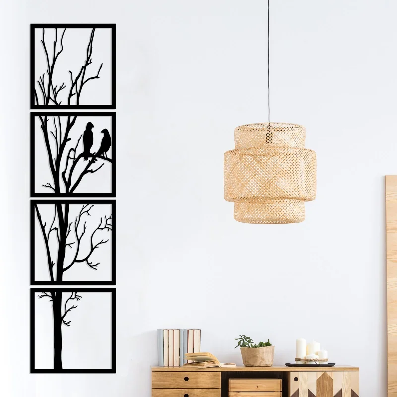HELLOYOUNG Metal Tree Decor, Metal Wall Art, Tree and Birds Metal Decor, Set of 4 New Living Room/Home Decoration