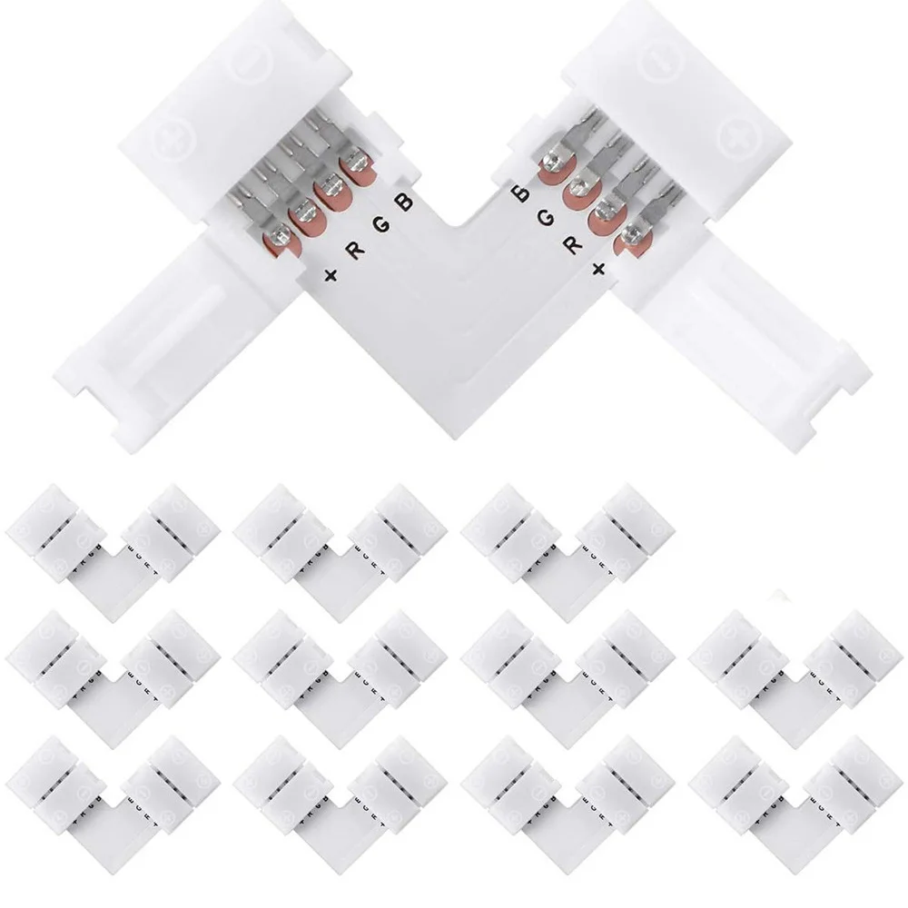 4 Pin 10mm LED Strip Connector L Shape RGB LED Light Strip Connectors Right Angle Solderless Corner Connectors For SMD 5050/3528