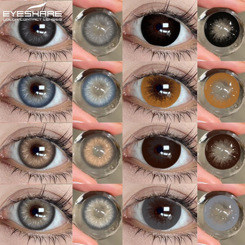 EYESHARE 2 Stück farbige Kontaktlinsen für die Augen, graue Kontaktlinsen, grüne farbige Pupillen, Make-up, natürliche blaue Pupillen, kosmetische Linsen