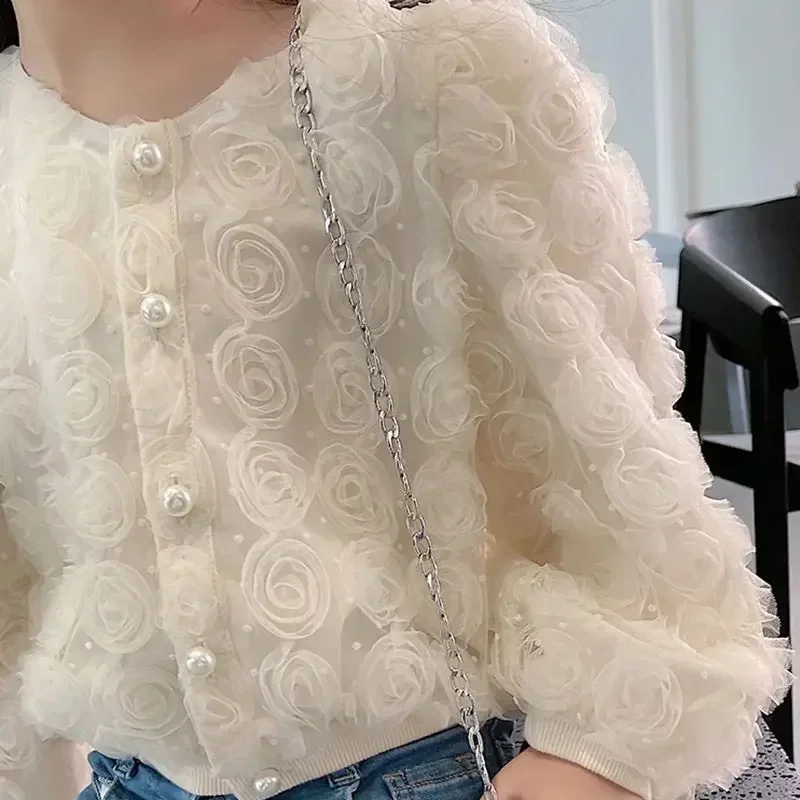 

Summer Spring New Fashion Baby Girls Lace Gauze Coat 3D Flowers Single-breasted Children Jackets Kids Outfits 2-13 Years