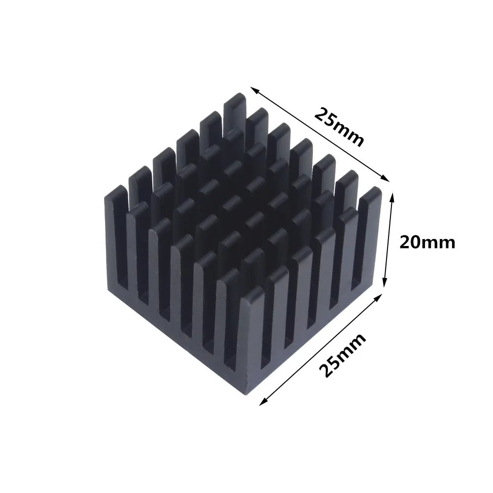 Disipador de calor de aluminio, 25x25x20mm, 10 Uds., disipador de calor negro, radiador enfriador para Chip IC electrónico, refrigeración MOS con cinta térmica