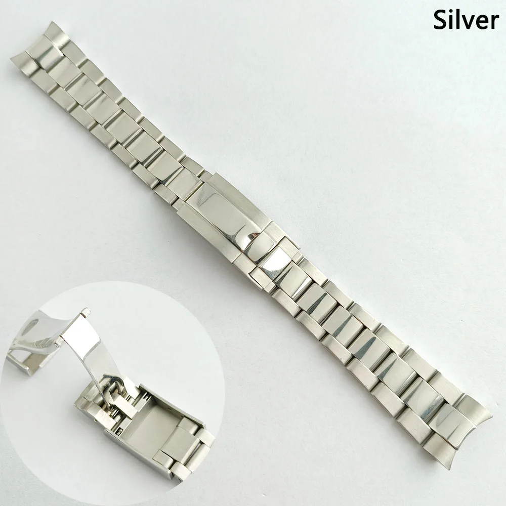 Cinturino in acciaio inossidabile da 20mm cinturino medio lucido regolabile VK63 cinturino in oro rosa nero argento