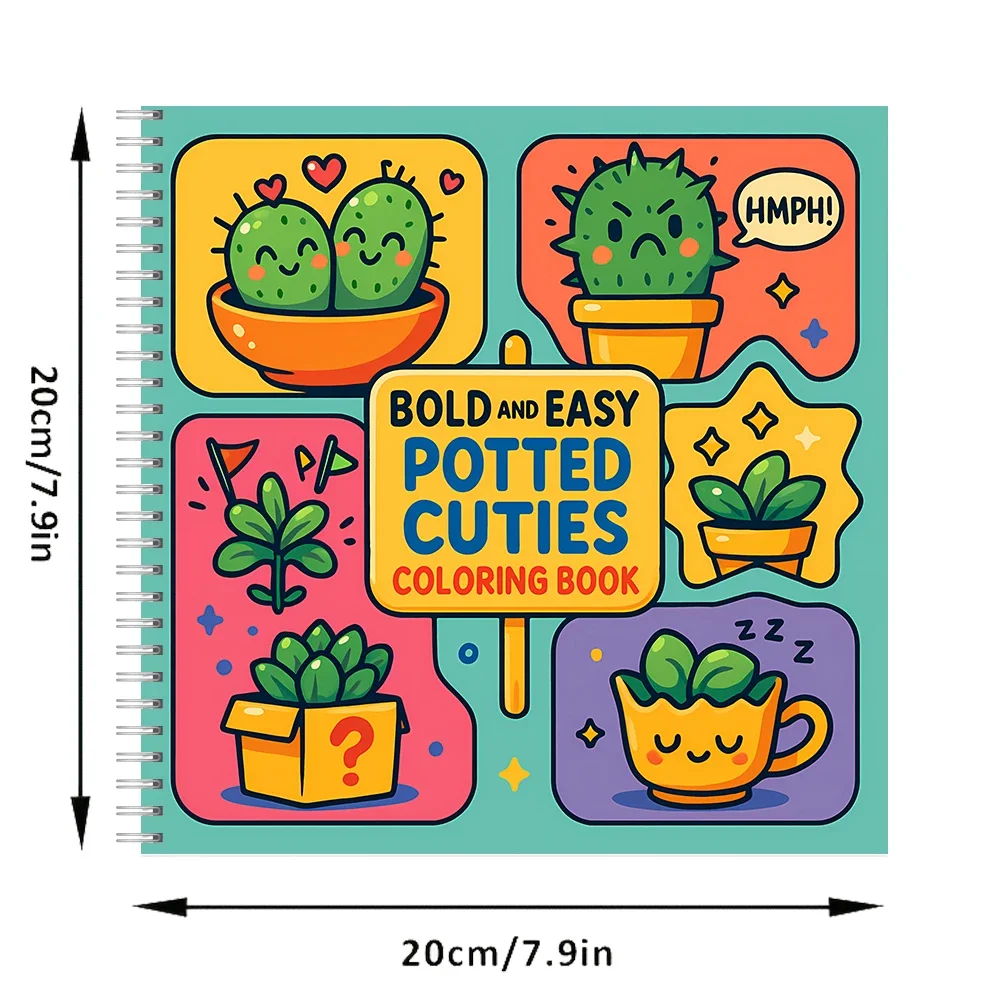 Easy Potted Cuties Coloring Book for Adult Colouring Book, Birthday Day Gift, Back to School Supplies, Adults Cute Drawing Book