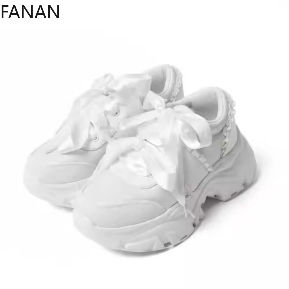 

Black Bow Lolita Women's Casual Shoes Flat Shoes Chunky Sneakers Japanese Style High Heel Non-Slip White Shoes Elegant Sweet