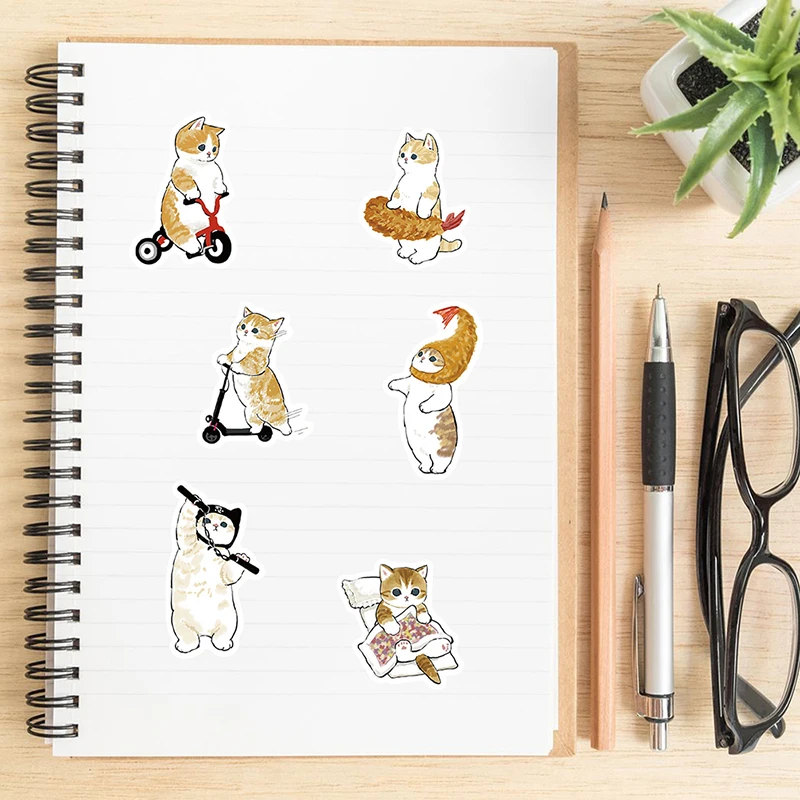 64Pcs Cute Cat Cartoon Stickers DIY Decoration Suitcase Scrapbooking Phone Laptop Stationery Kitty Kid Toy Sticker