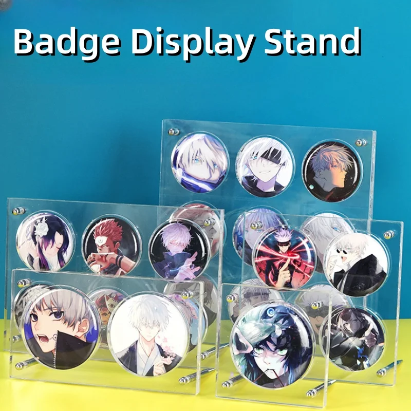 Soporte de exhibición de insignia de Anime acrílico de 58/65/75mm, bandeja de productos, caja de almacenamiento de insignia porosa, caja de exhibición de embellecimiento de productos, regalo de insignia