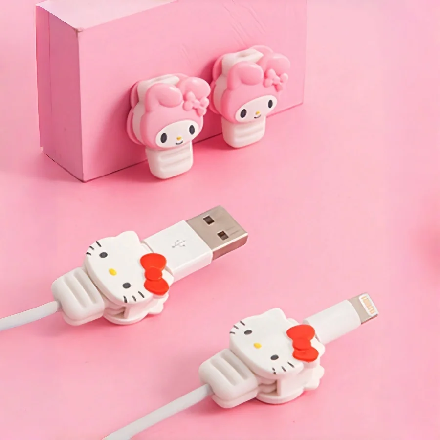

2 шт./компл. Защитные накладки Hello Kitty и My Melody для зарядных устройств, для быстрой зарядки, защита кабеля и зарядного устройства, аксессуар для кабеля