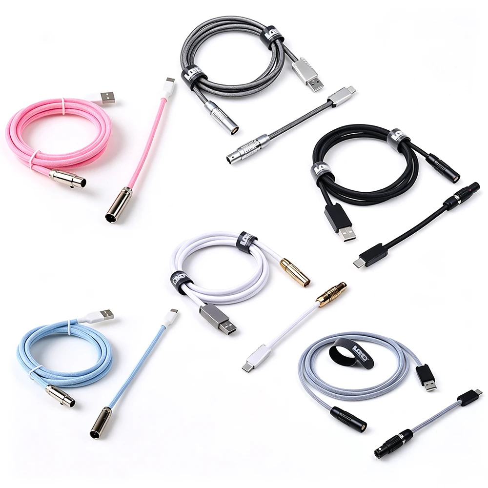 Type-C to USB Cable Double-Sleeved Mechanical Keyboard Cable FGG/MINI XLR detachable connector | white black pink blue