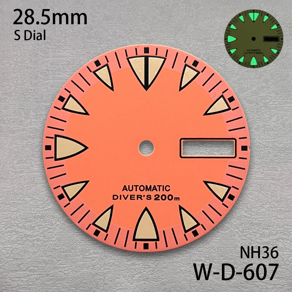 28.5 มม.S โลโก้ Monster Dial Fit NH36/4R36 การเคลื่อนไหวสีเขียวส่องสว่าง Dual ปฏิทิน Dial นาฬิกาการปรับเปลี่ยนอุปกรณ์เสริม ﻿