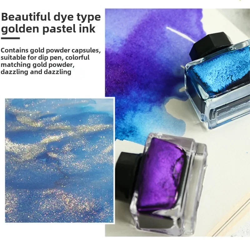 2 Pieces Ostrich Non Carbon Colored Ink Gold Powder Fountain Pen Dipped in Water Pen Ink Hand Account Diary Set Colored Ink