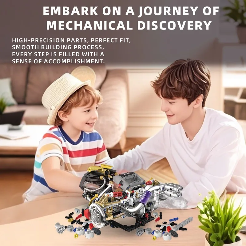 K96210 1394pcs Replica V8 Motorblok Model Bouwstenen Bricks set MOC Technische DIY Speelgoed Verlichte Versie APP Programmeerbare