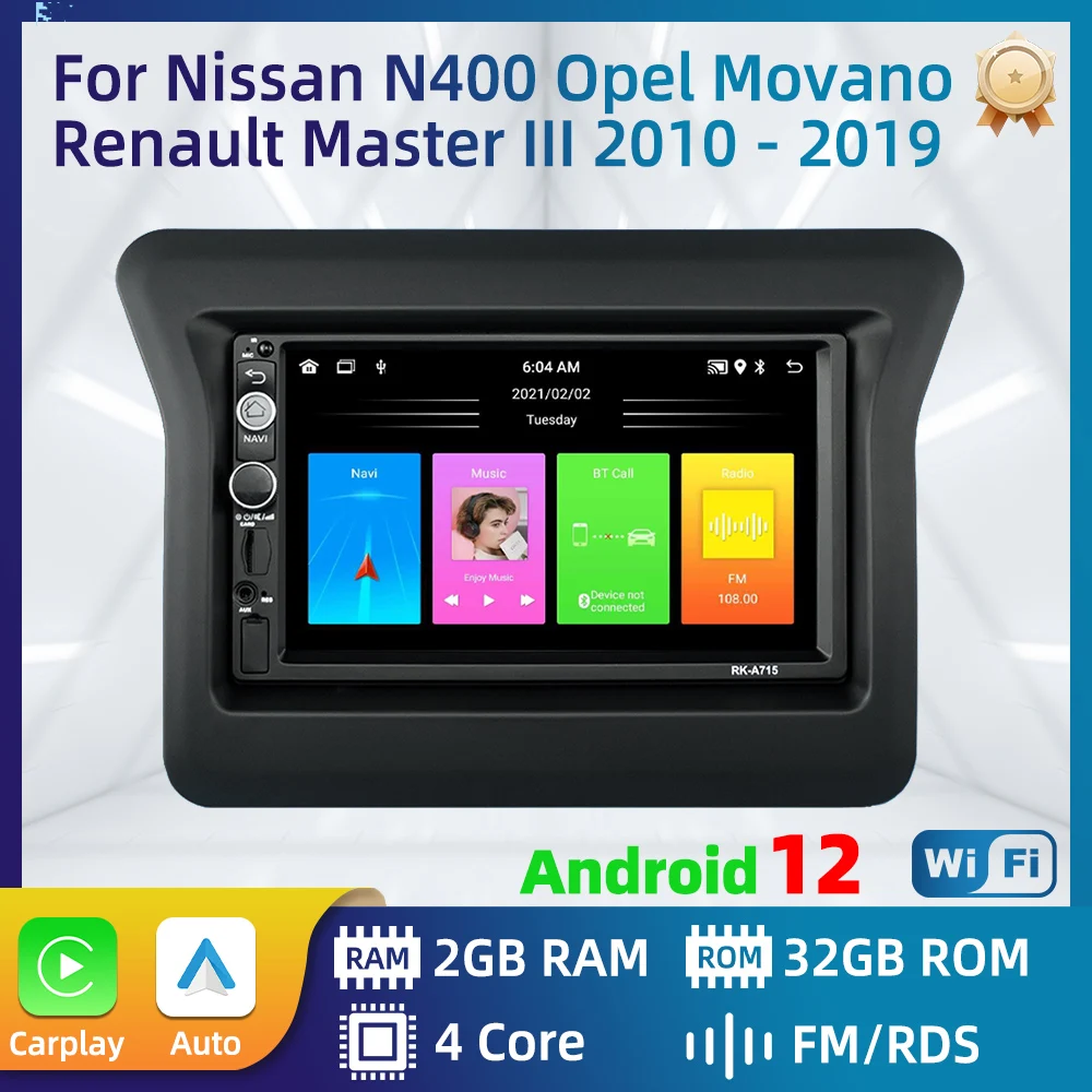 

7" Carplay Car Radio For Nissan N400 Opel Movano Renault Master III 3 2010 - 2019 2 Din Android Stereo Multimedia GPS Autoradio