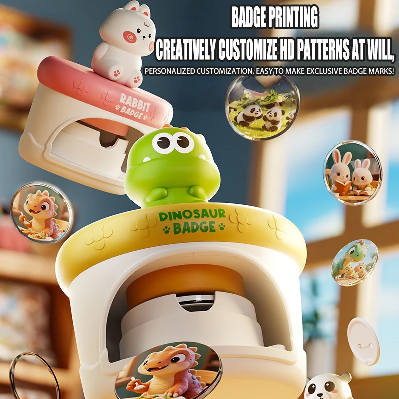 Children Cartoon Badge Making Machine DIY Craft Toys Creative Mini Hand-hold Press Badge Fun Educational Toy Gifts for Boys Girl