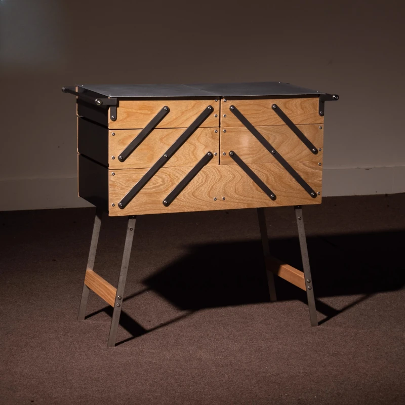 

Tipping bucket cabinet, stainless steel solid wood drawer storage, modern minimalist bedroom