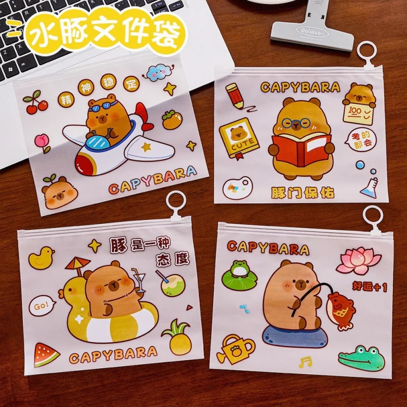 48 pcs/lot Cartoon Capybara Bear Pencil Case Transparent PVC Pen Bag Stationery Pouch Office School Supplies wholesale