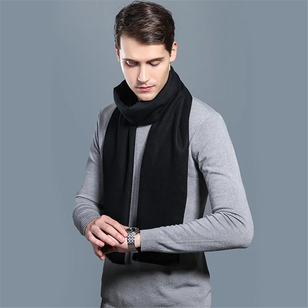 Fashion Men Soild Color Cashmere Scarf Winter Thicken Warm Pashmina Shawl Man Black Gray Casual Scarves Tassel Foulard Bufanda