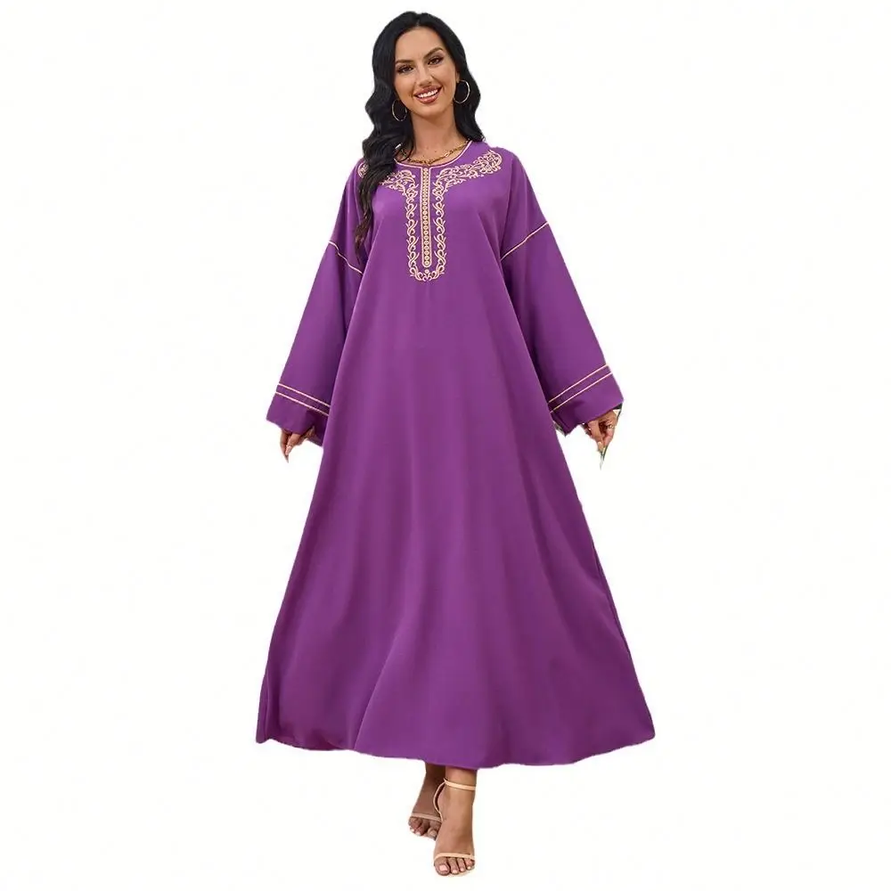 

Wholesale Middle East Evening Dress Muslim Women's Wear Summer New Hot Fashion Solid Color Embroidery Saudi Robe Dress Women
