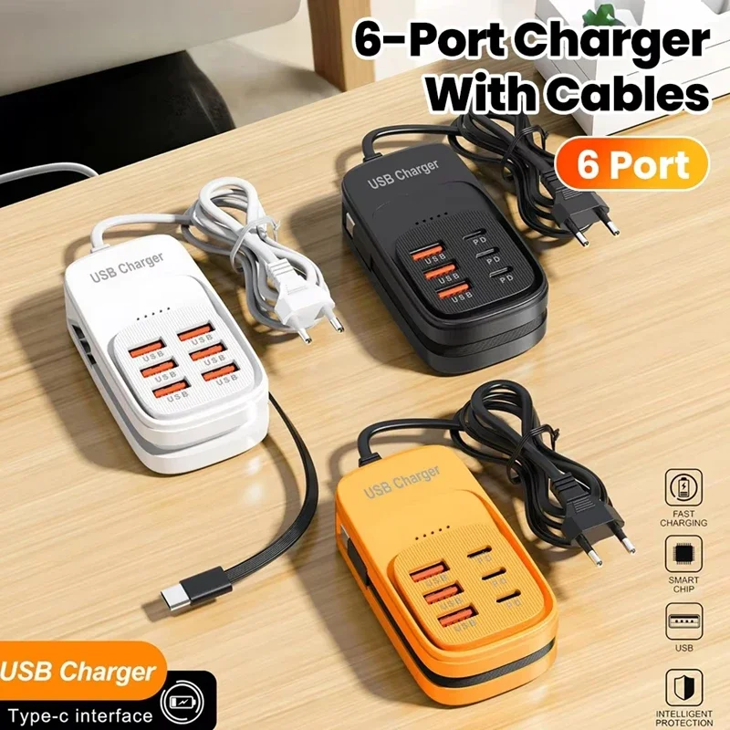 6-in-1 USB Desktop Charging Station with Power Strip