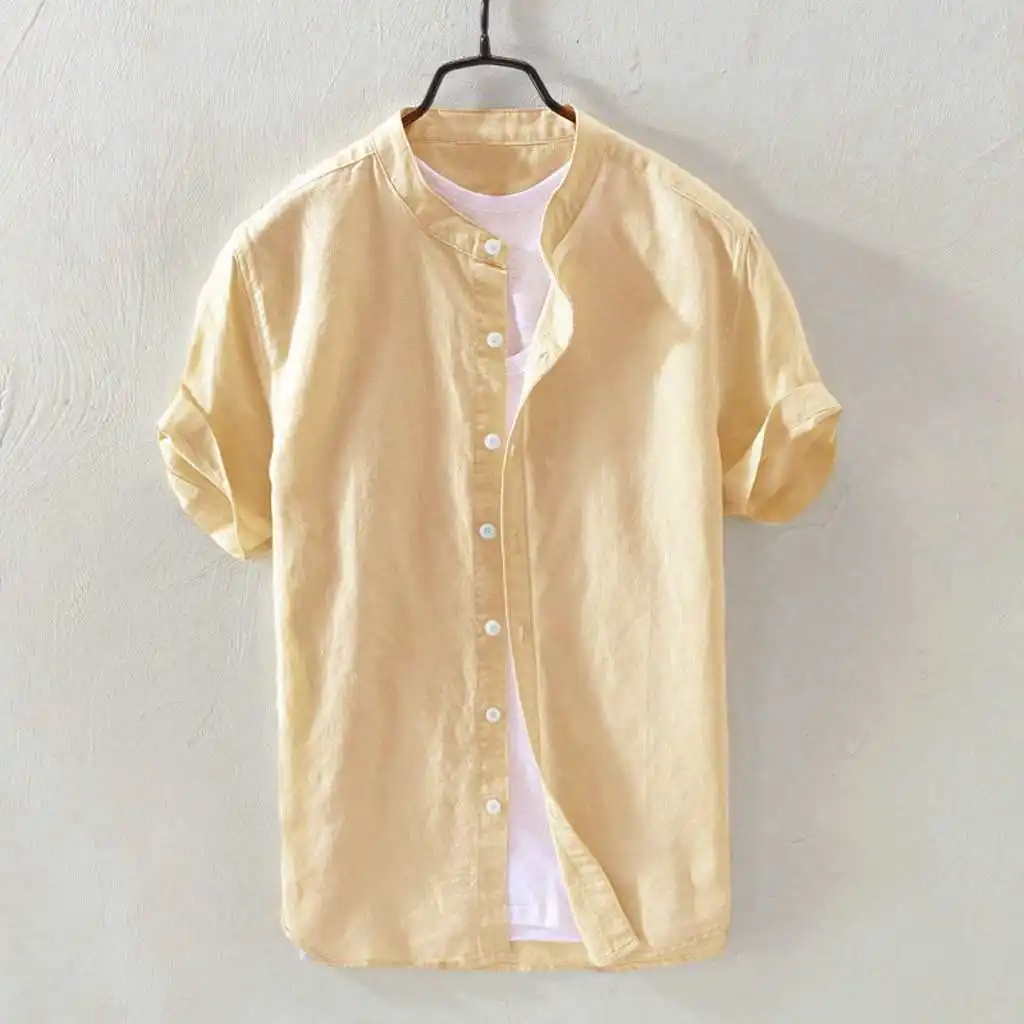 

Summer Thin Cotton Linen ort Sve irt Youth Faion oulder Drop Cuffl Ironing Easy ort Length Ultra ort Zipper