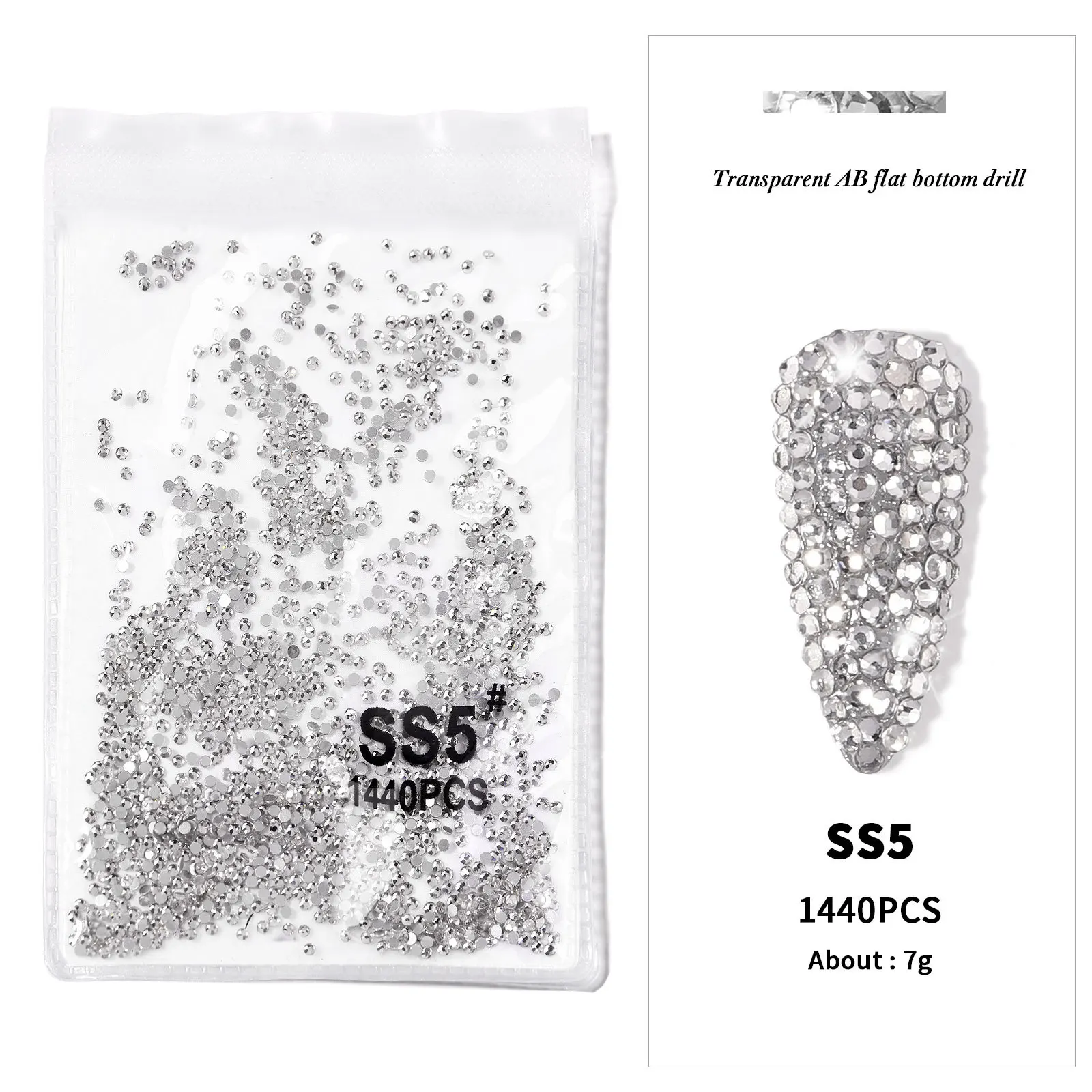 144/288/1440 Stück SS3-SS50 Kristall AB Klare Nagel-Strasssteine Nicht Hotfix-Steine mit flacher Rückseite DIY Strass Nail Art Dekor Zubehör