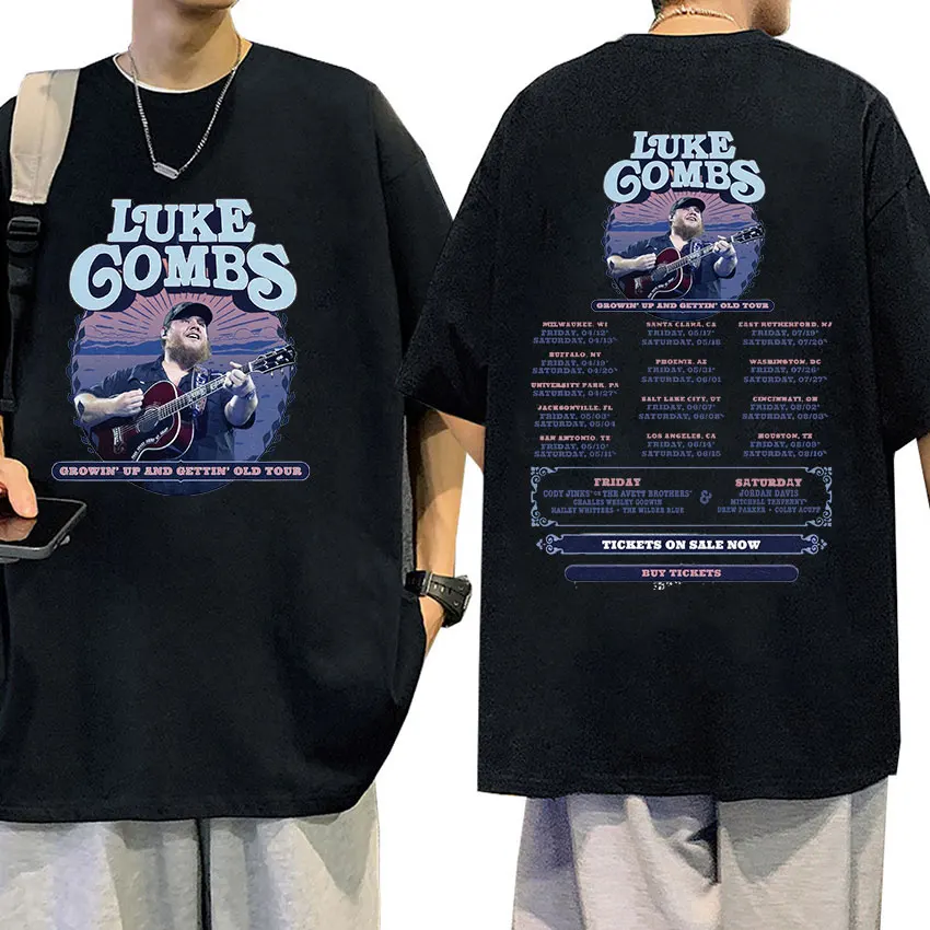 Luke Combs 2024 Tour Growing Up and Getting Old Print T Shirt Men Hip Hop Retro Fashion Oversized Cotton T-shirt Unisex Clothing