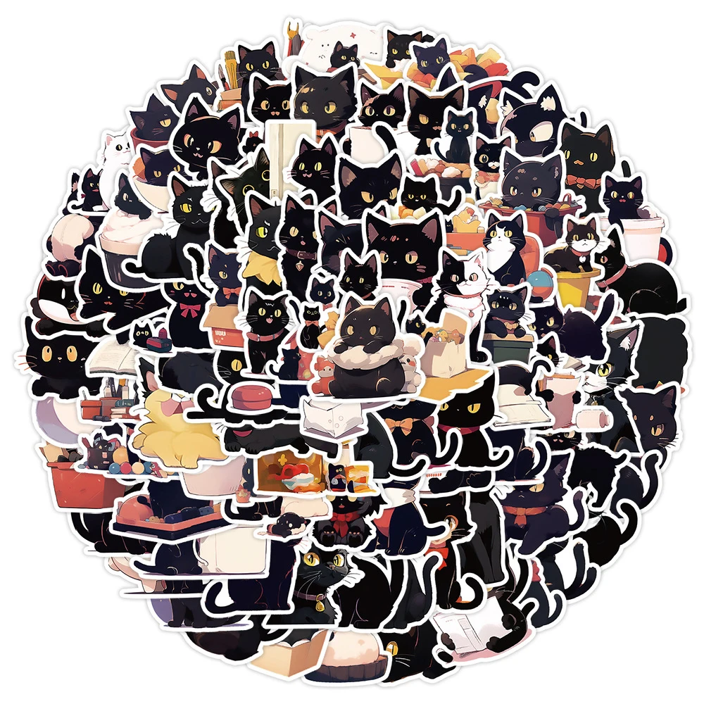 

10/30/50/100pcs Cute Animal Black Cat Cartoon Stickers Waterproof DIY Suitcase Guitar Laptop Phone Cool Kids Toys Decals Sticker