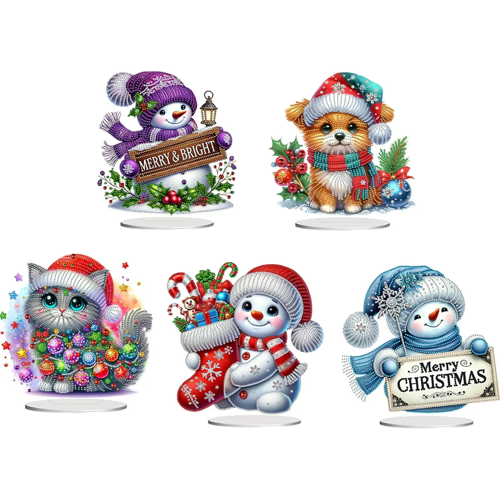 

Christmas 2D Flat Diamond Painting Desktop Ornaments Kit 5D DIY Diamond Art Tabletop Decorations for Home Office Desktop Decor