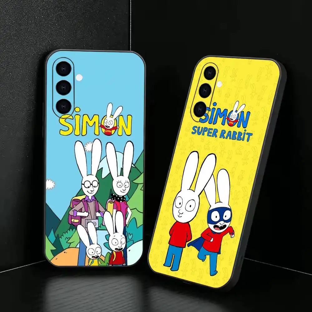 Whimsical S-Simon Super RabbitS Phone Case For Samsung Galaxy A73,A72,A71,A70,A53,A52,A51,Others Soft Black Cover