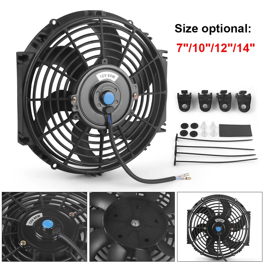 Uniwersalny 12V 80W 2100RPM klimatyzacja samochodowa elektroniczny wentylator chłodnicy 7/9/10/12 Cal ostrze elektryczny zestaw montażowy chłodnicy
