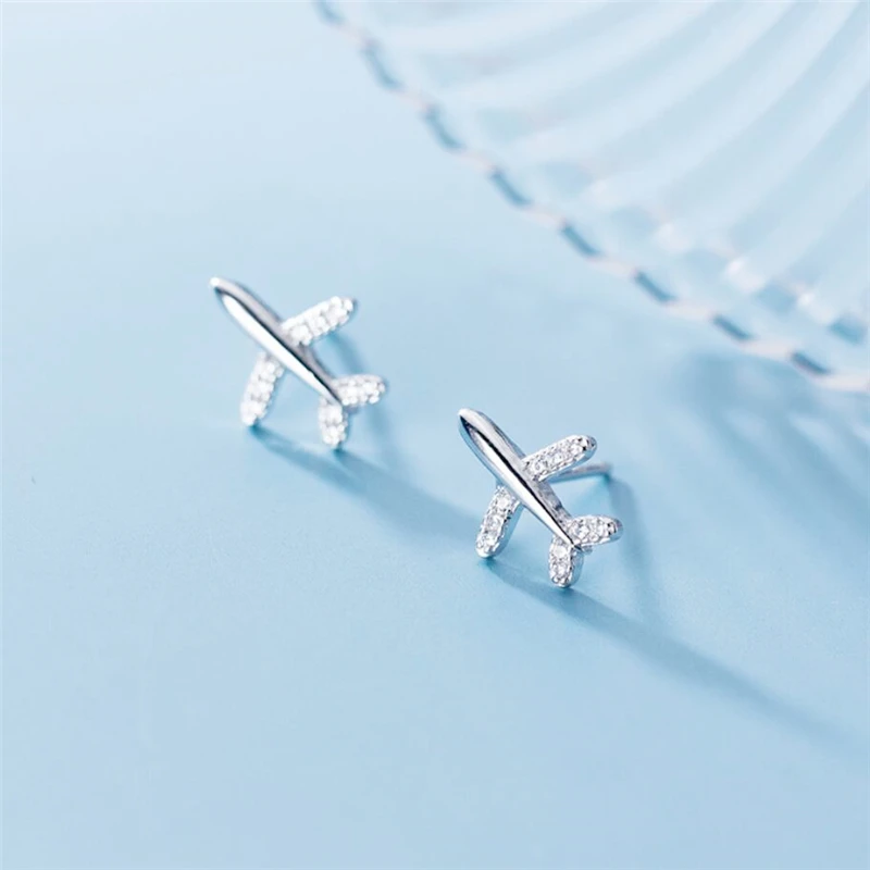 Sole Memory Sweet Cute Mini Plane Literary 925 Sterling Silver Female Stud Earrings For Women Luxury Jewelry Gift EA729