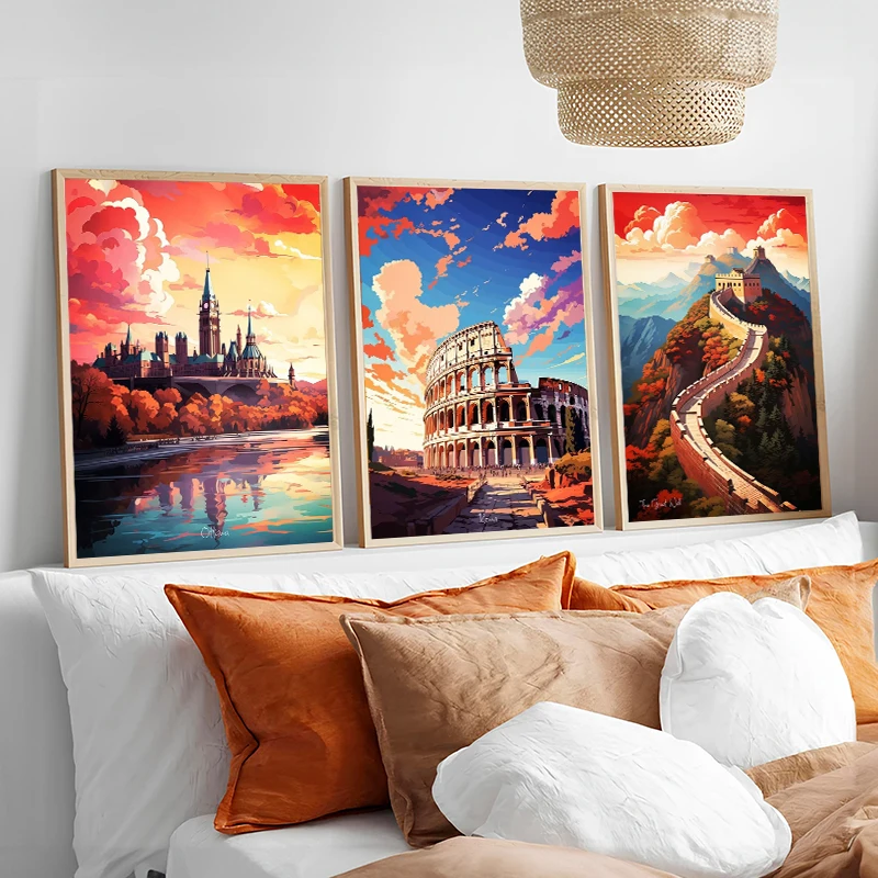 1pc frameless Canvas Painting Famous Tourist City Pisa Leaning Tower Pyramid Iconic Building Watercolor Poster Canvas Paintings